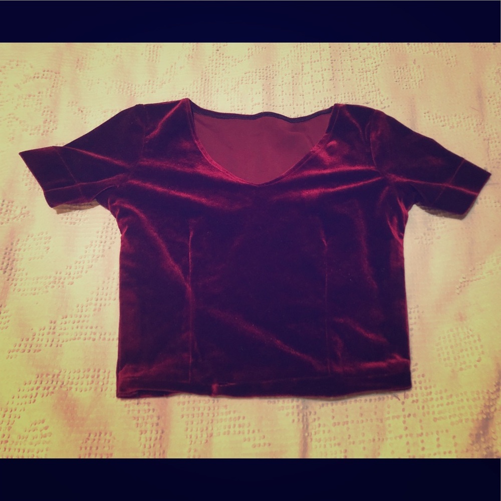 Vintage maroon velvet crop-top